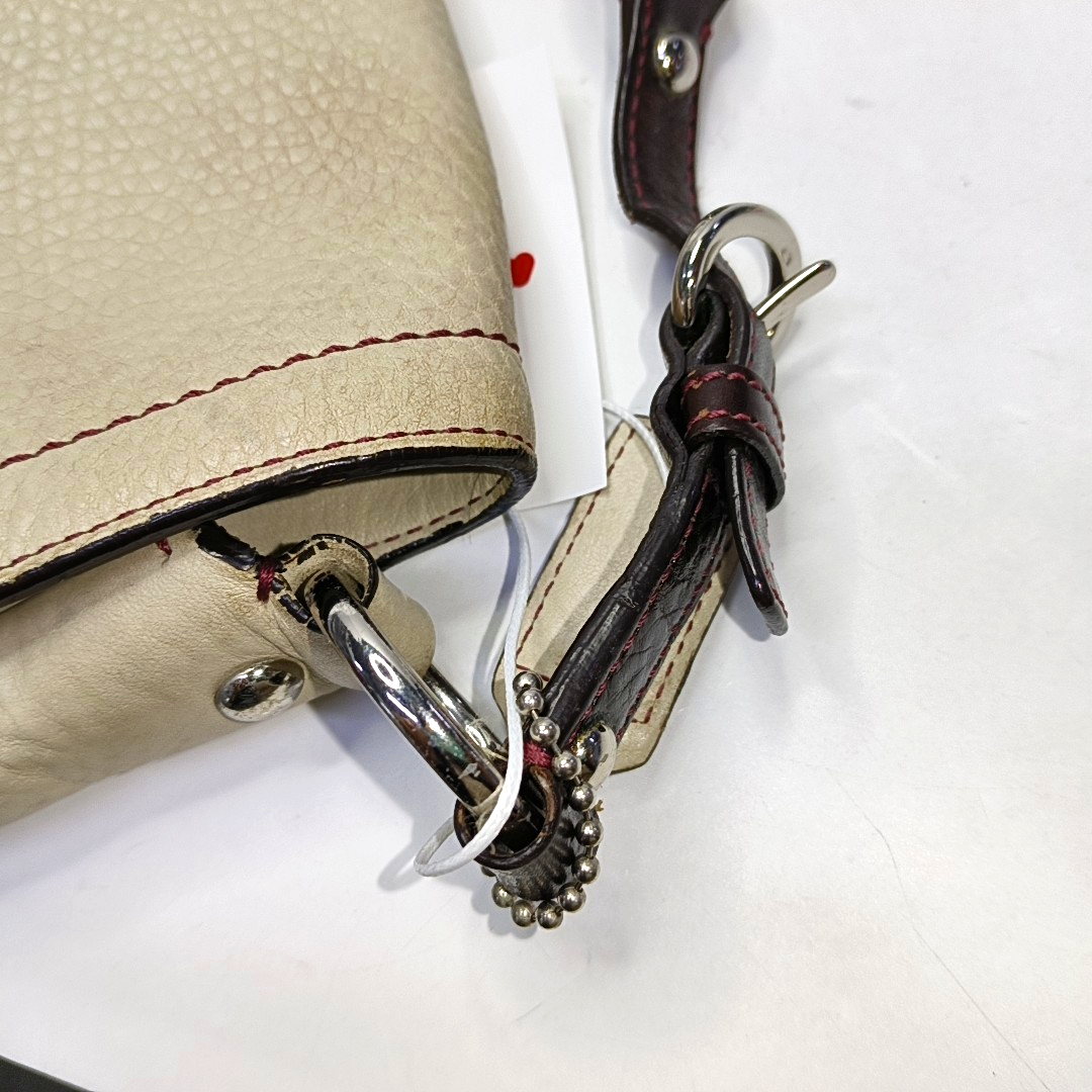 COACH Beige Leather Single Shoulder Bag Handbag Silver Hardware Removable shoulder strap-(SKU)-929326305