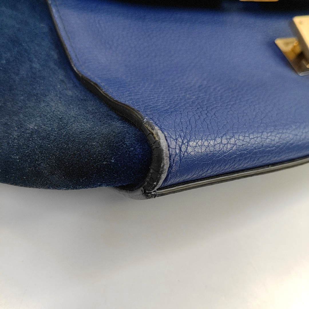 CELINE TRAPEZE Medium size Dark Blue Cowhide Swing Bag Single Shoulder Bag Handbag Golden hardware Removable shoulder strap-(SKU)-955832797