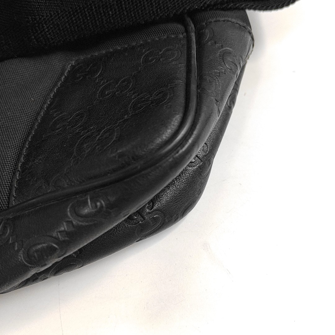 GUCCI Messenger Black Fabric Embossed Shoulder Bag Crossbody Bag Silver Hardware-(SKU)-945046020