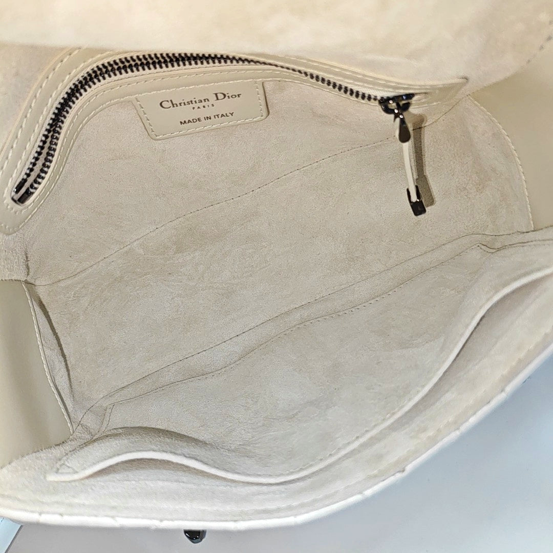 DIOR Diortravel Nomad White Lamb Calfskin Quilted Cannage Single Shoulder Bag Crossbody Bag Handbag Black Hardware Removable Shoulder Strap-(SKU)-970843893