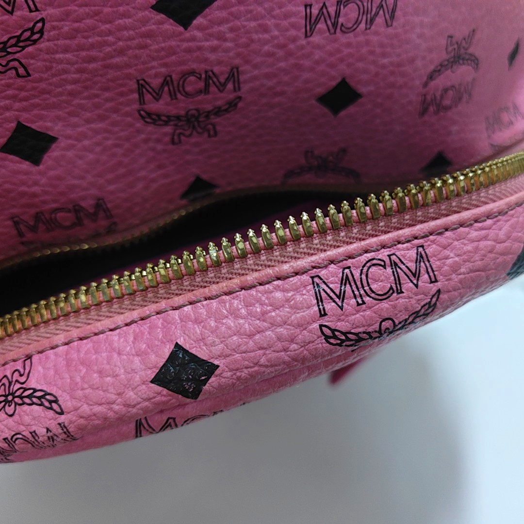 MCM STARK Small size Pink Coated Canvas Studs Double Shoulder Bag Golden hardware-(SKU)-940254240