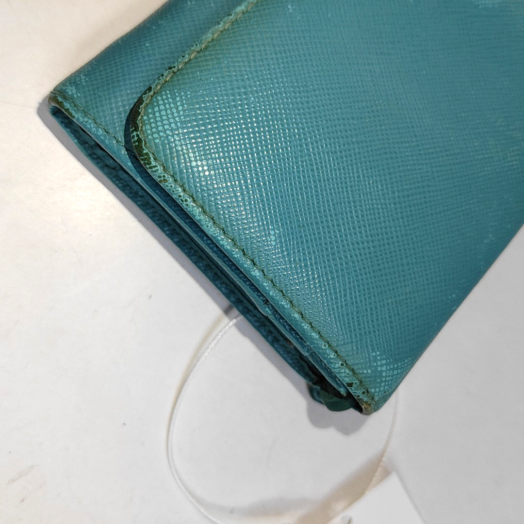 PRADA Fold Wallet浅蓝色皮革徽标,十字纹钱包-(SKU)-942554467