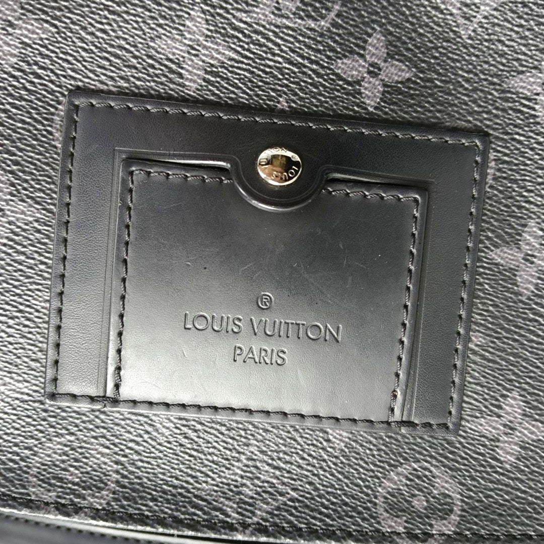 LOUIS VUITTON VOYAGER Small Black Coated Canvas Monogram Messenger Bag Crossbody Shoulder Bag Silver Hardware-(SKU)-971314881