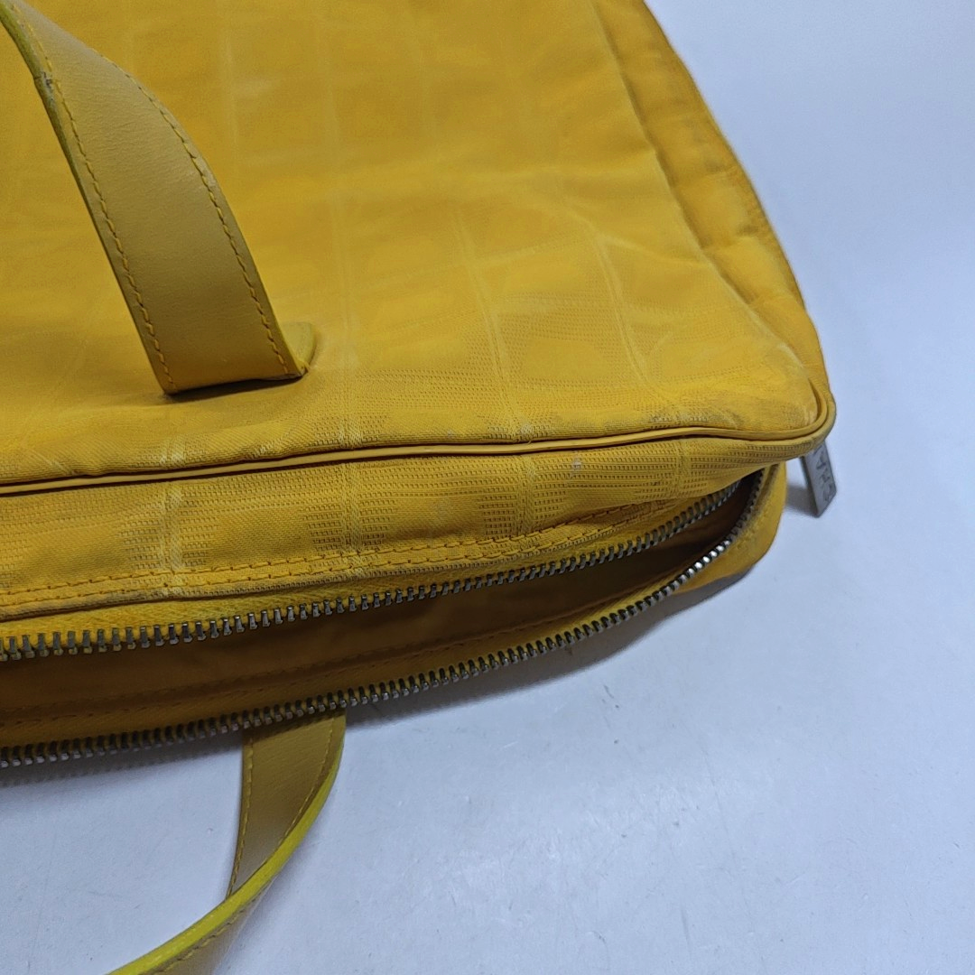 CHANEL TRAVEL LINE Yellow Canvas Ice Grid Jacquard Handbag Silver Hardware 7nan-(SKU)-948075936