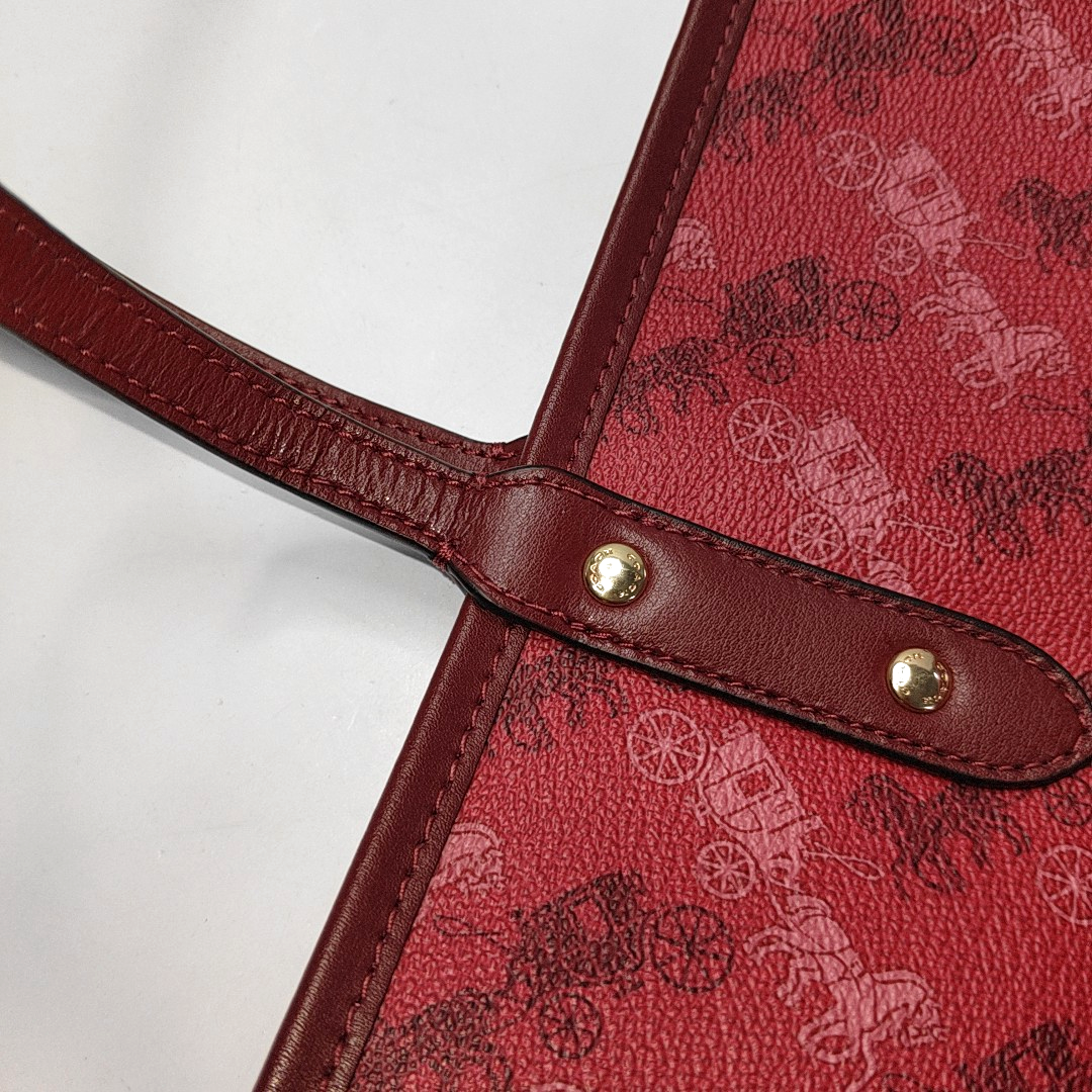 COACH CITY TOTE Red Coated Canvas Carriage Single Shoulder Bag Tote Bag Golden hardware-(SKU)-930901244