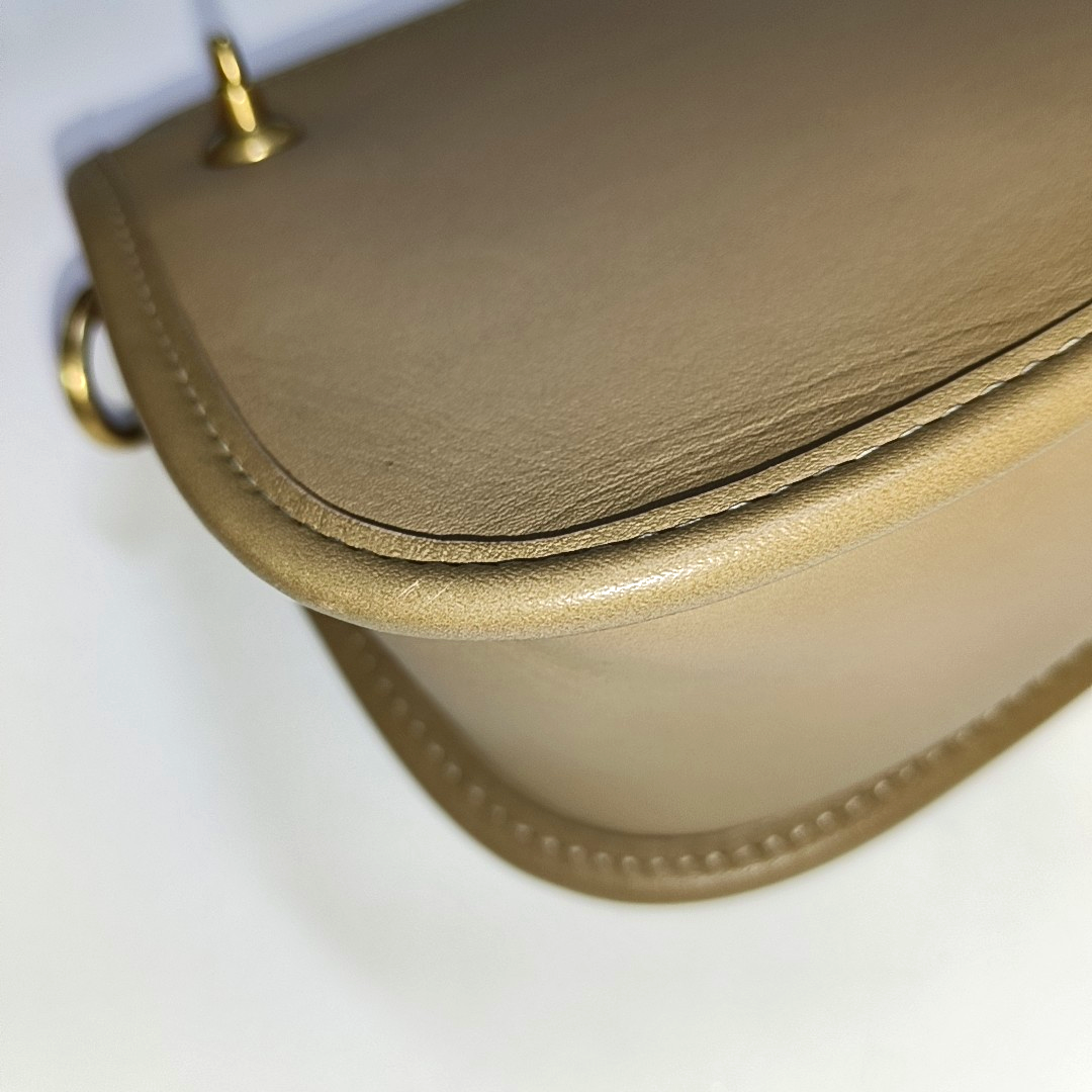 COACH SWINGER Khaki Leather Handbag Golden hardware Removable shoulder strap-(SKU)-14161118