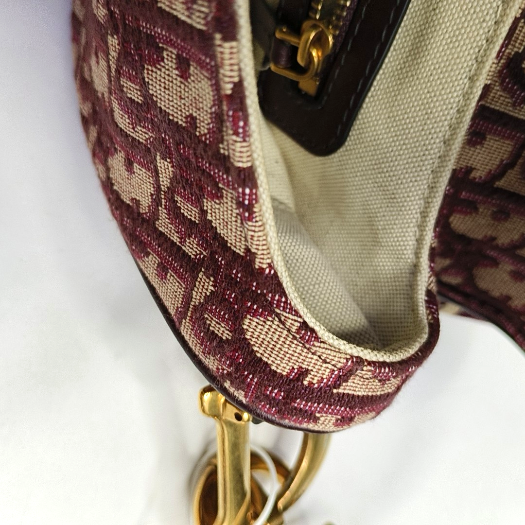 DIOR Saddle Small Red Canvas Monogram Damier Embossed Saddle Bag, Shoulder Bag, Golden Hardware, Removable Strap-(SKU)-960486888