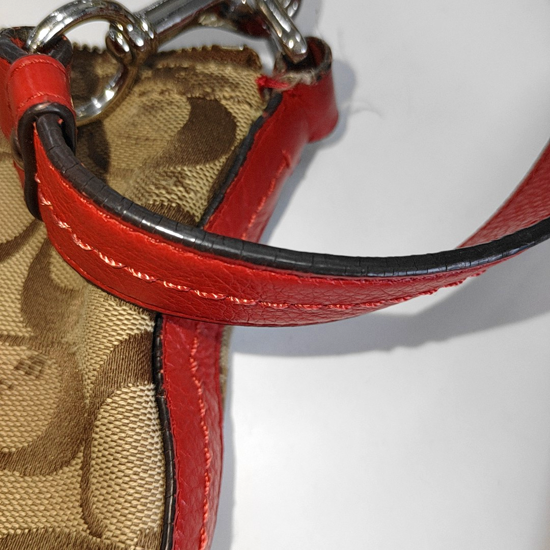 COACH Khaki Canvas VV Floral Single Shoulder Bag Handbag Crossbody Bag Silver Hardware-(SKU)-13751444