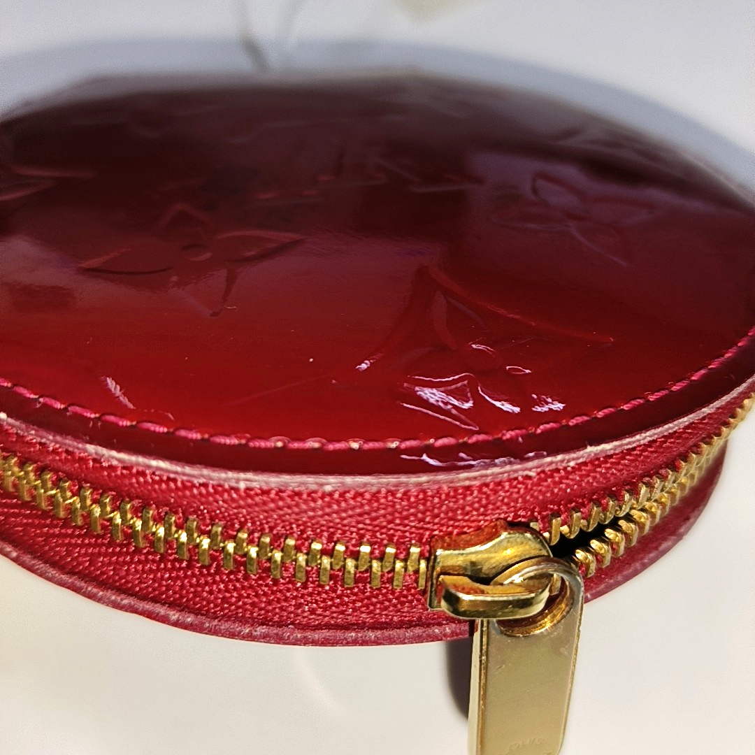 LOUIS VUITTON PORTE MONNAIE COUER Red Patent Leather Monogram Embossed Mini Wallet Golden hardware-(SKU)-14407174
