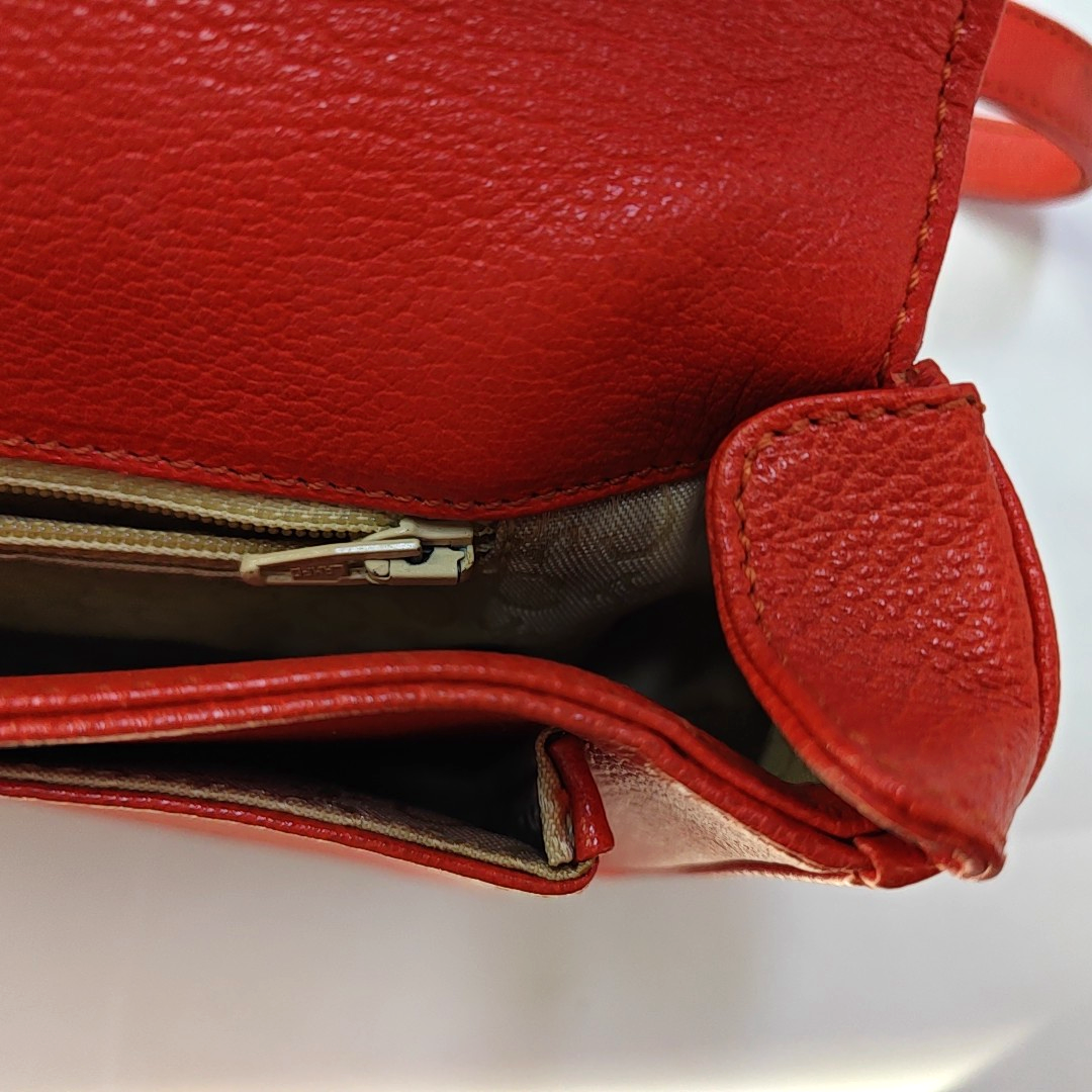 CELINE Red Calf Leather Crossbody Shoulder Bag Tote Golden hardware-(SKU)-941984200