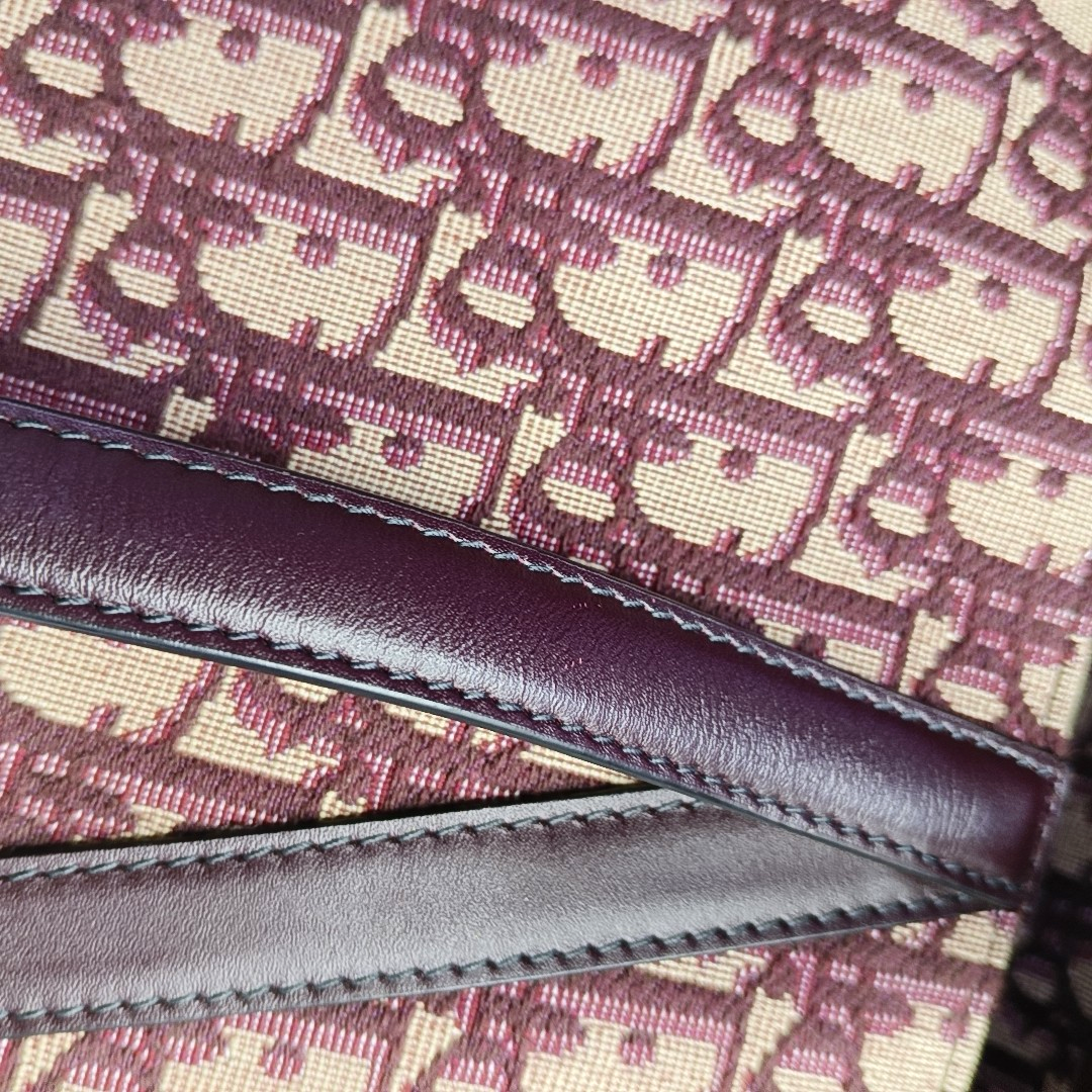 DIOR Saddle Small Red Canvas Monogram Damier Embossed Saddle Bag, Shoulder Bag, Golden Hardware, Removable Strap-(SKU)-960486888
