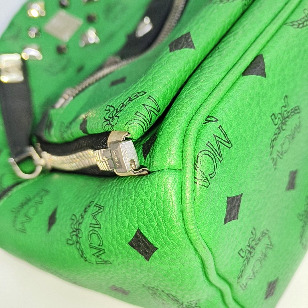 MCM STARK Small size Green Coated Canvas Monogram Studs Backpack Handbag Silver Hardware Sub-bag-(SKU)-940018584