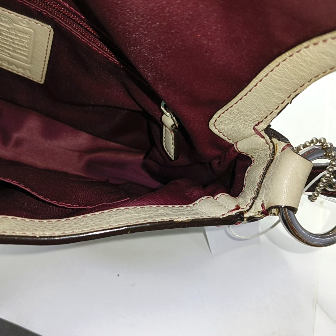 COACH Beige Leather Single Shoulder Bag Handbag Silver Hardware Removable shoulder strap-(SKU)-929326305