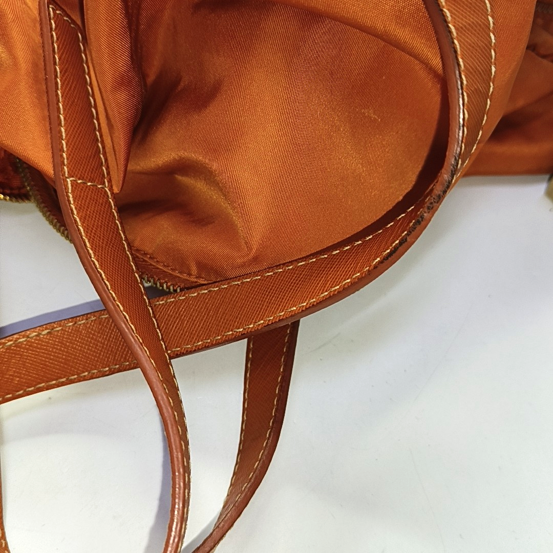 PRADA Tote bag Orange Nylon Logo Crossbody Bag Handbag Single Shoulder Bag Golden hardware Removable shoulder strap-(SKU)-955823365