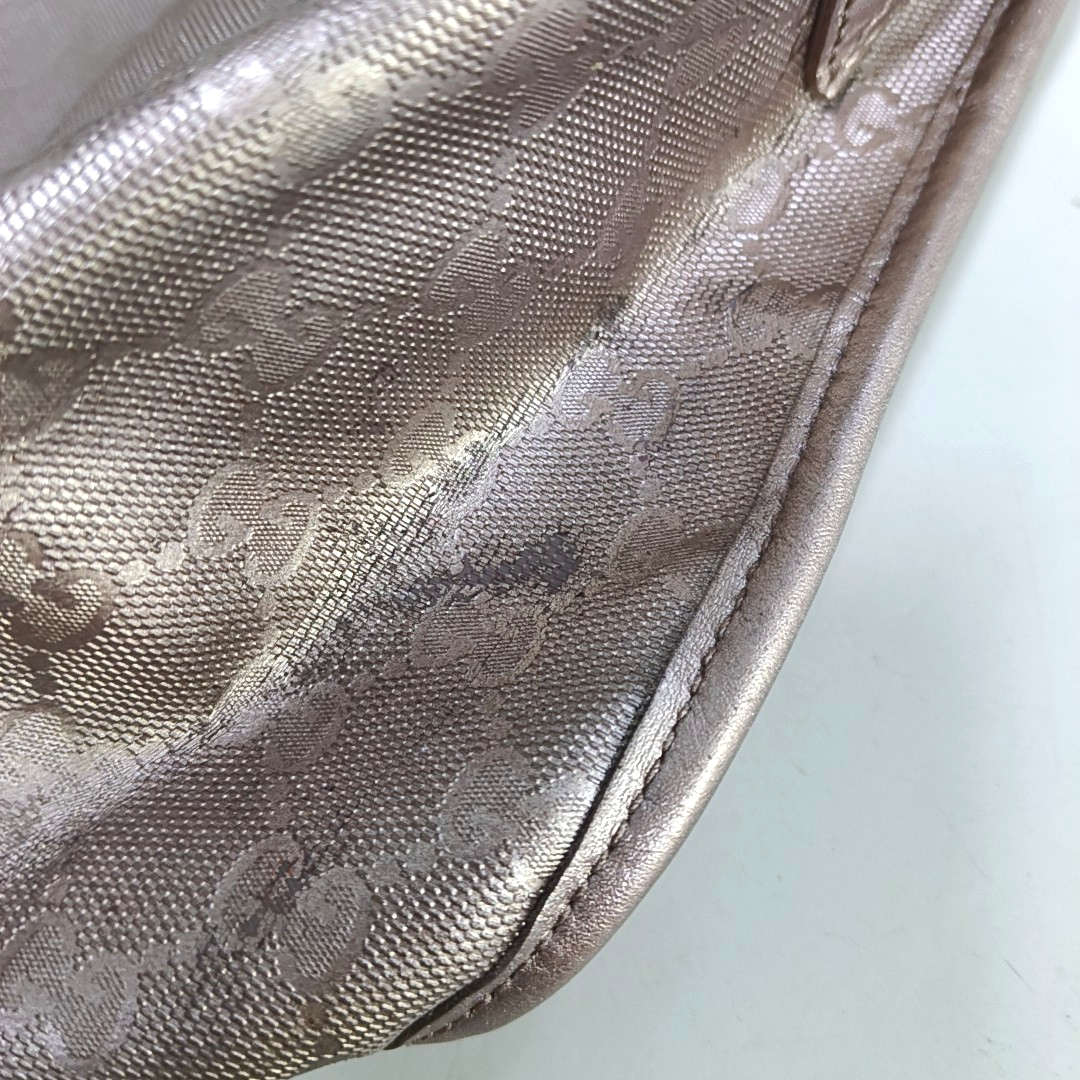GUCCI GG Imprime Rose Gold Coated Canvas Vintage Single Shoulder Bag Crossbody Bag Silver Hardware-(SKU)-951246609