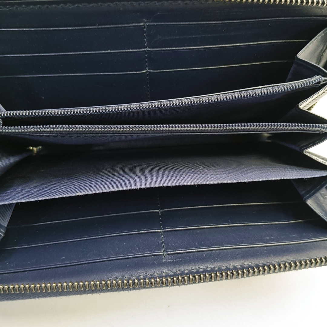 GUCCI Dark blue leather old-favorite textured wallet Silver Hardware-(SKU)-951353413