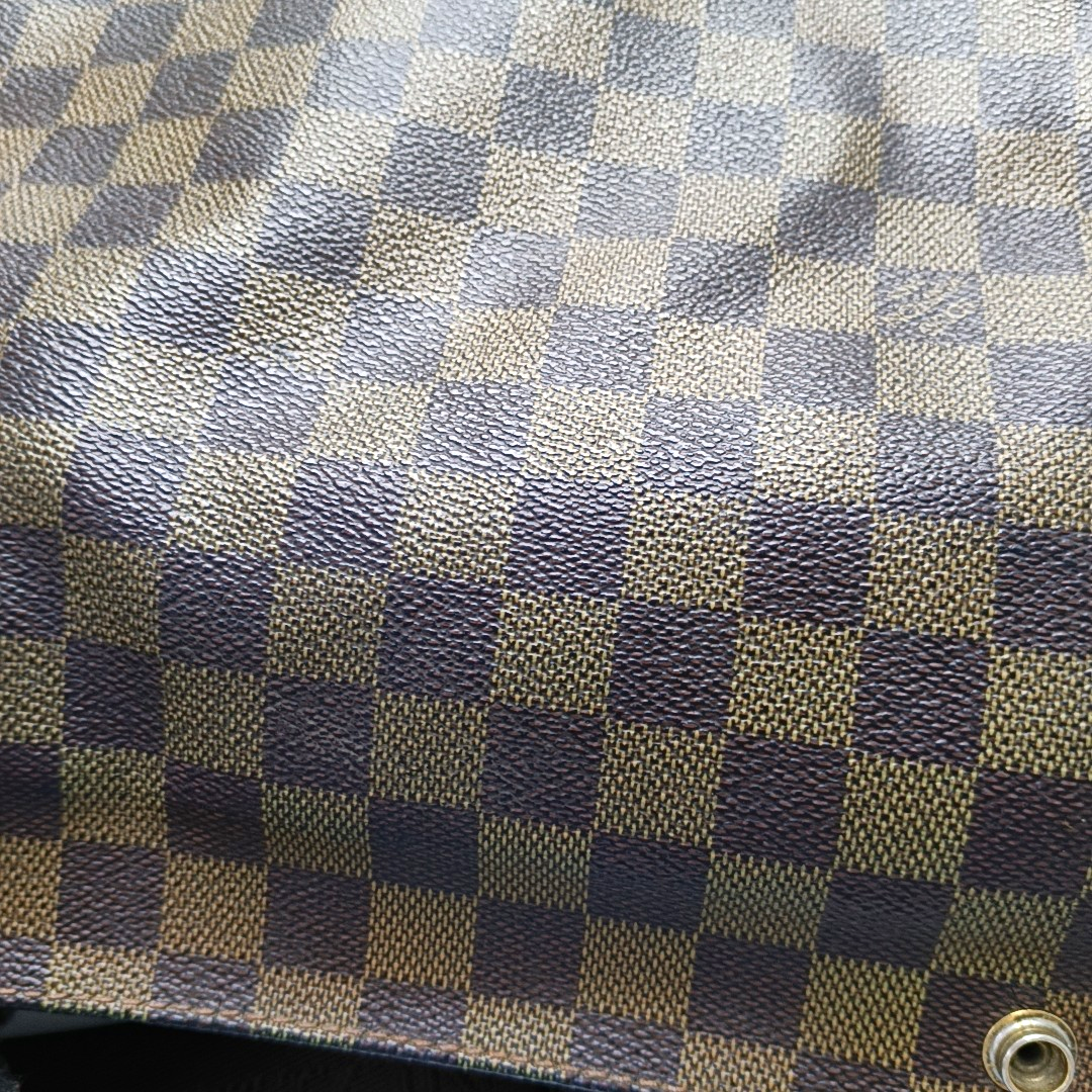 LOUIS VUITTON NAVIGLIO Brown Coated Canvas Checkered Single Shoulder Bag Crossbody Gold Brown Hardware-(SKU)-956274332