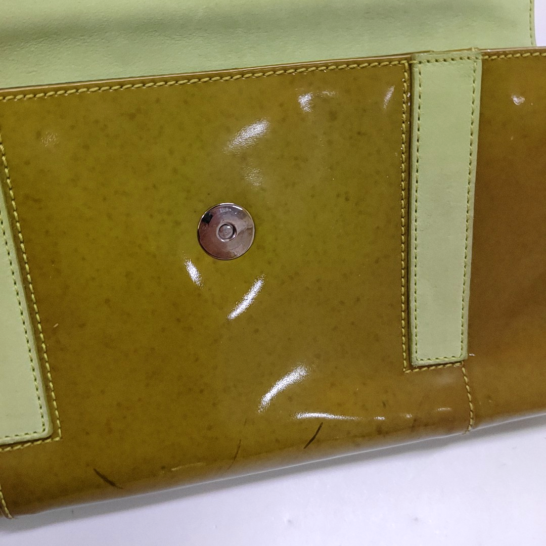 BVLGARI Yellow Green Patent Leather Handbag Single Shoulder Bag Silver Hardware Removable shoulder strap-(SKU)-960012647