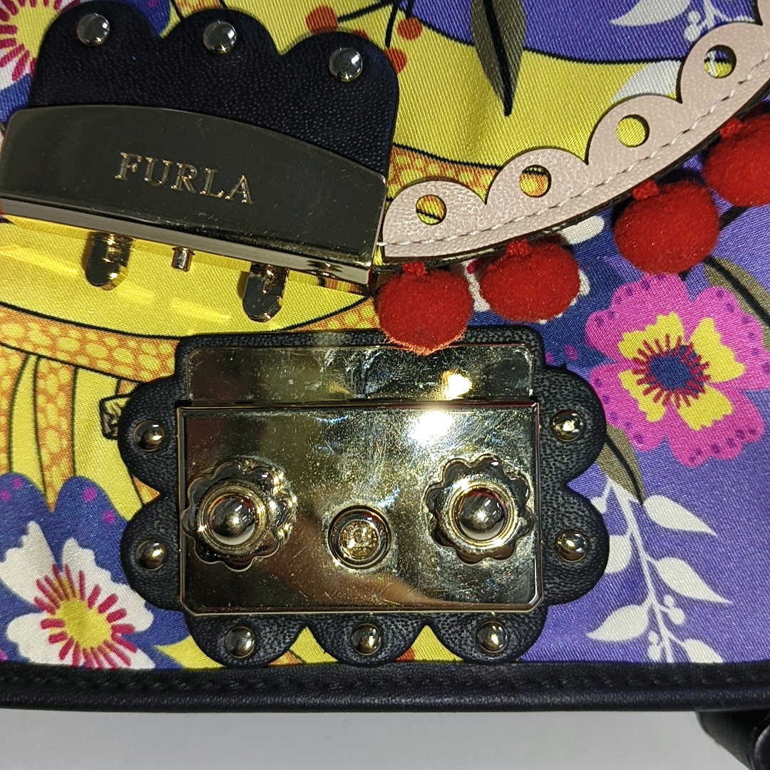 FURLA Metropolis Purple Nylon Printed Crossbody Bag Handbag Single Shoulder Bag Golden hardware Removable shoulder strap-(SKU)-938628435