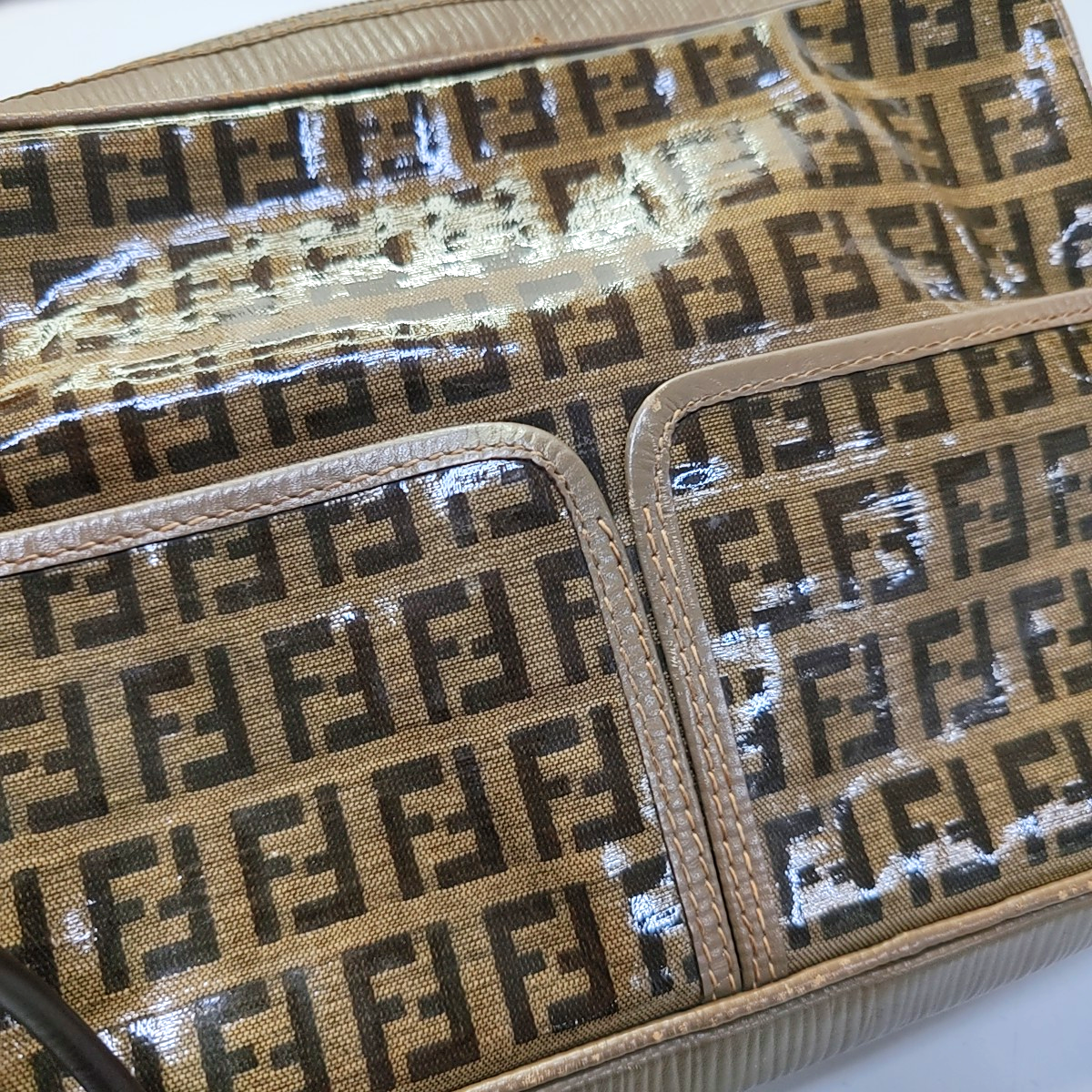 FENDI 棕色特殊材质双F斜挎包Shoulder Bag Brown Hardware-(SKU)-945609210