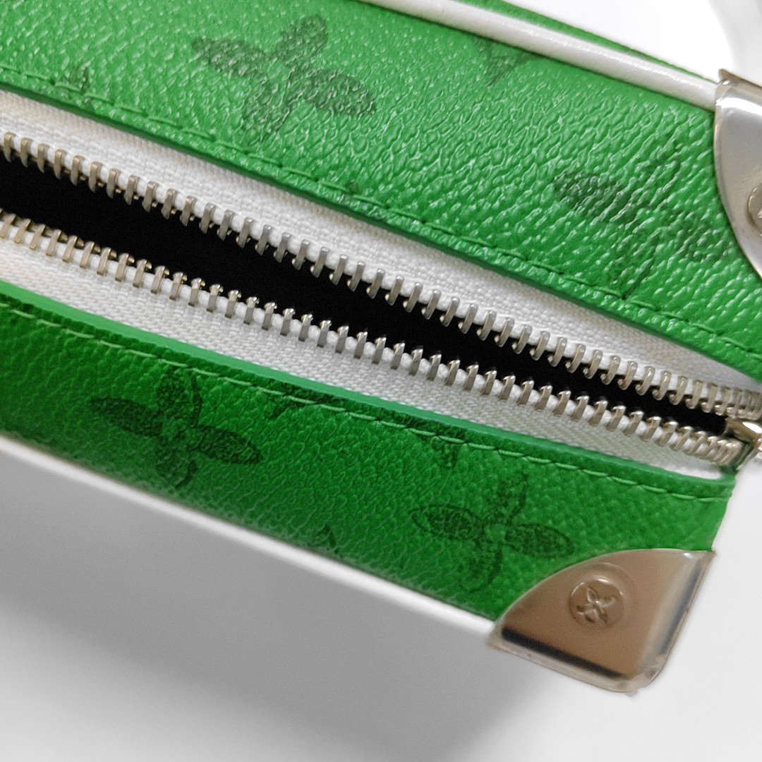 LOUIS VUITTON SOFT TRUNK Mini Green Coated Canvas Monogram Printed Crossbody Shoulder Bag Handbag with Silver Hardware-(SKU)-962207331