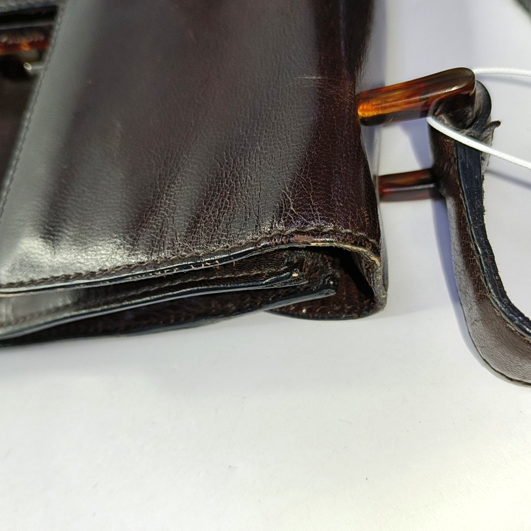 PRADA Dark Brown Leather Handbag Brown Hardware-(SKU)-954064287