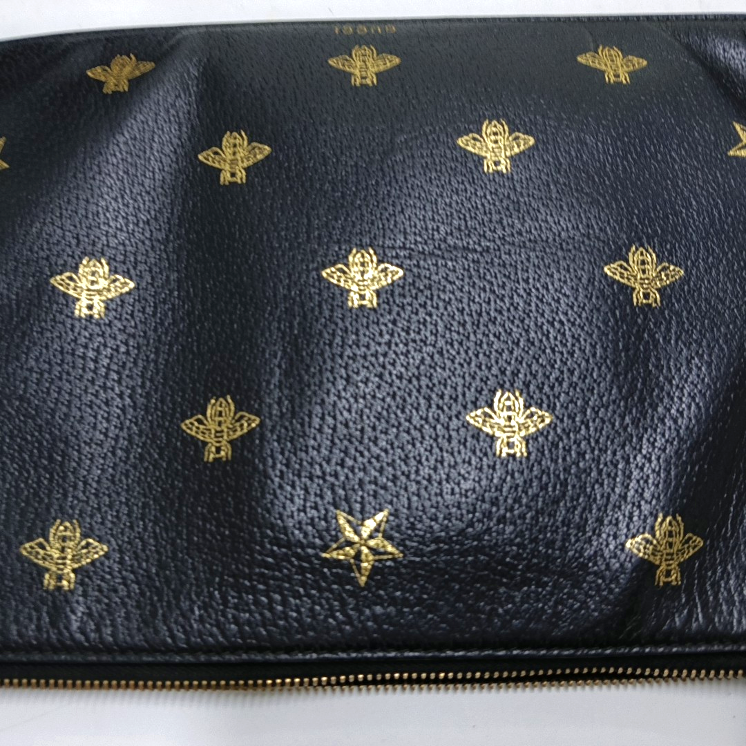GUCCI Bee Web Black Cowhide Printed Bee Handbag Handbag Crossbody Golden hardware-(SKU)-949397930