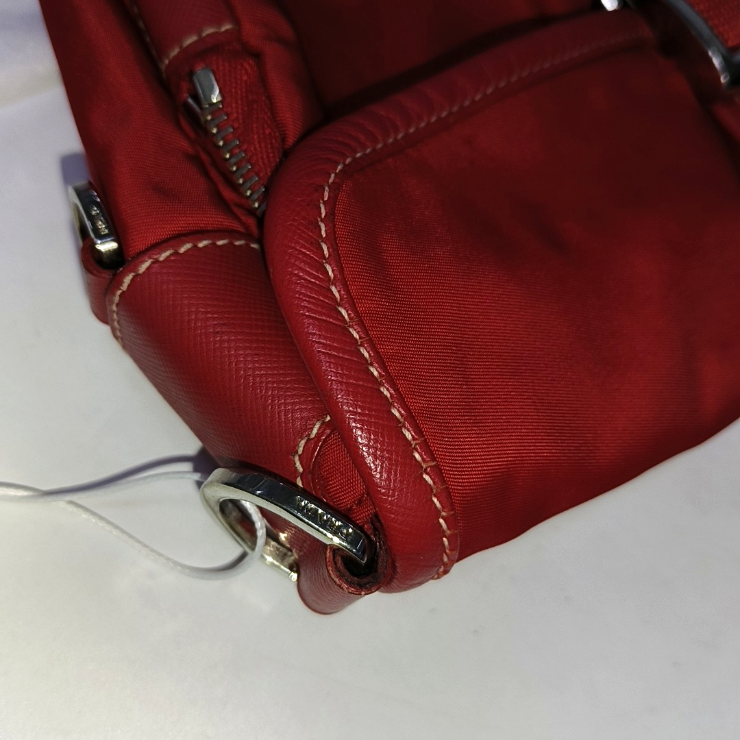 PRADA Red Nylon Single Shoulder Bag Silver Hardware Removable shoulder strap-(SKU)-939884646