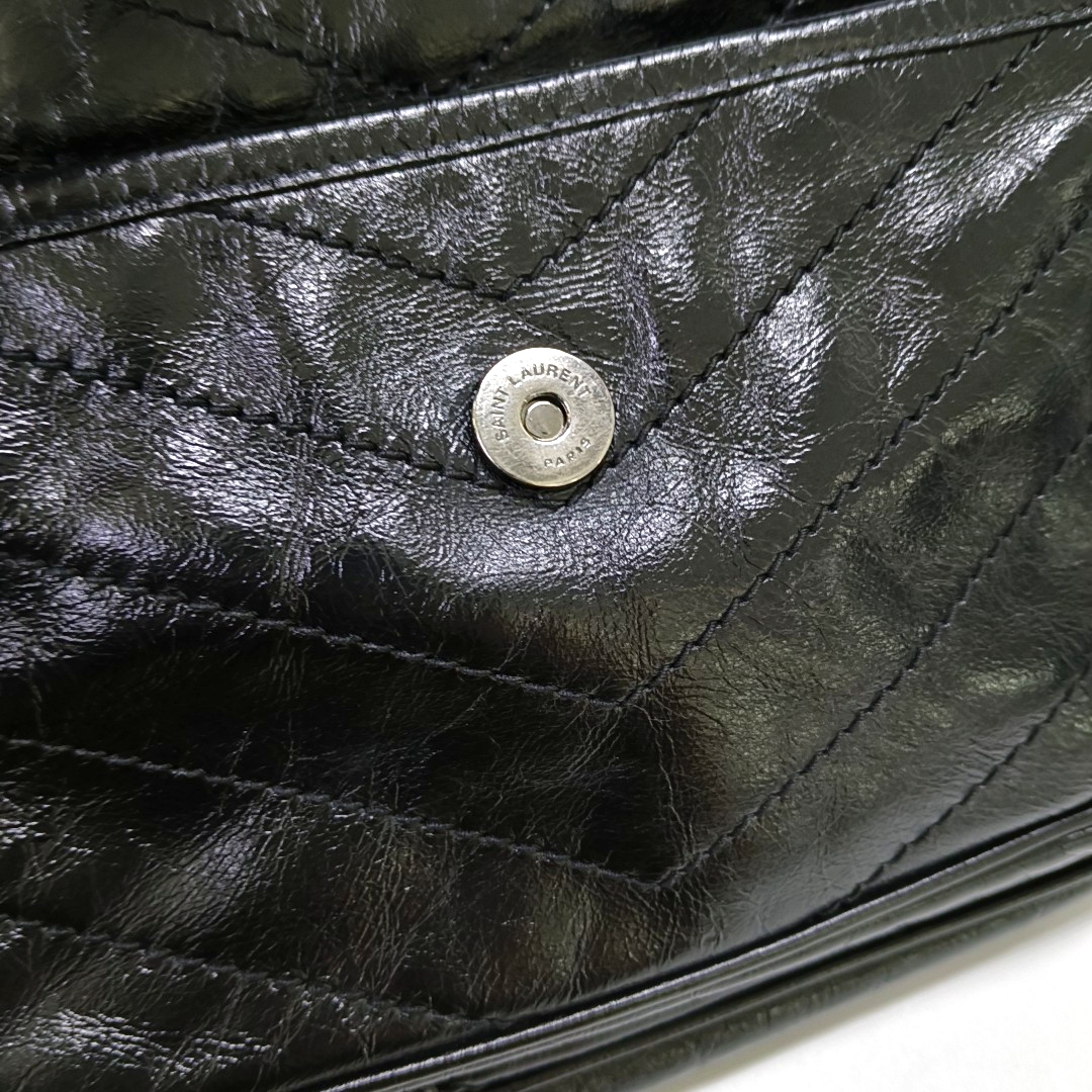 YSL NIKI Medium Black Leather Quilted V-Shape Shoulder Bag Black Ruthenium Hardware-(SKU)-964795296