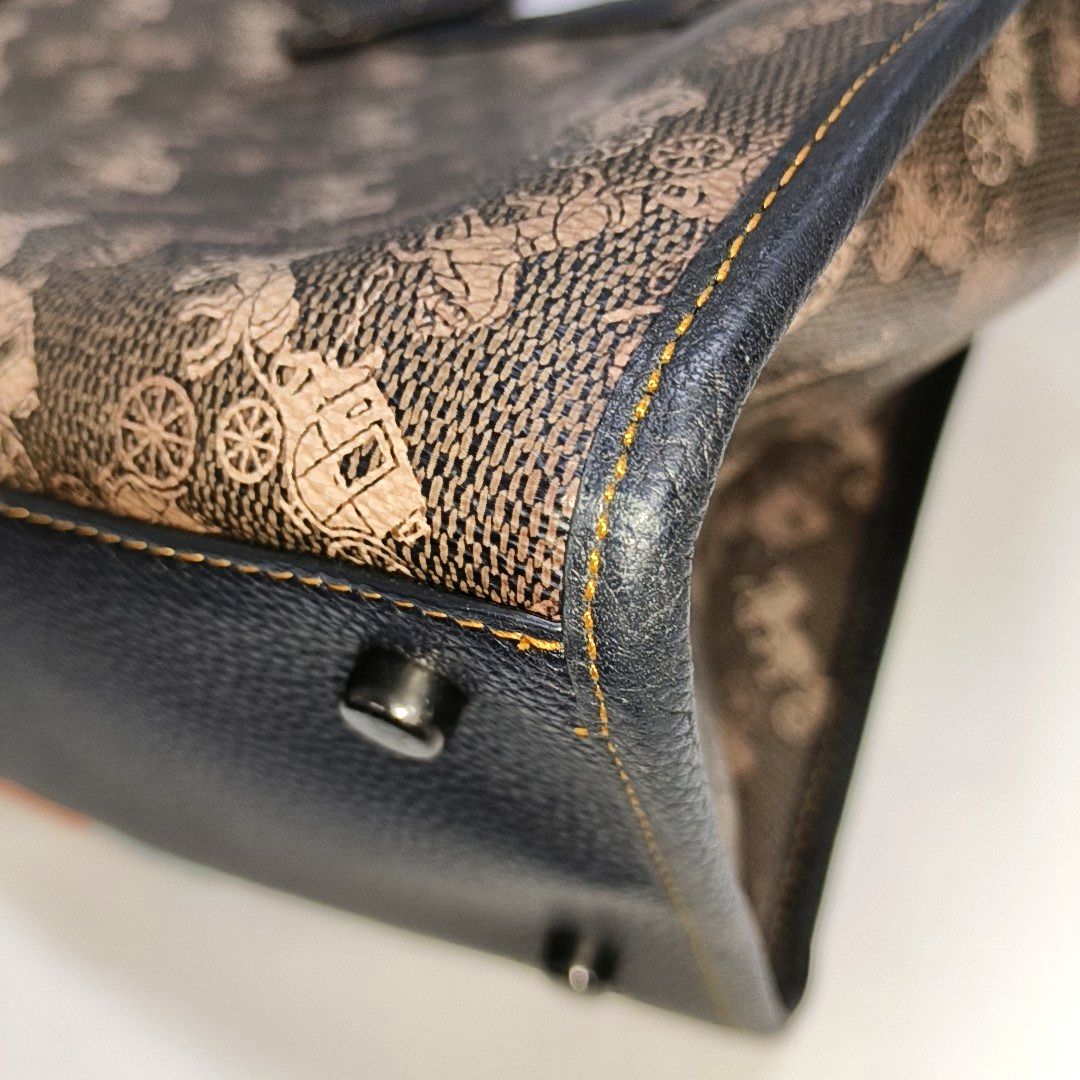 COACH FIELD Brown Coated Canvas Printed Carriage Single Shoulder Bag Crossbody Handbag Black hardware Pouch detachable shoulder strap-(SKU)-14243467