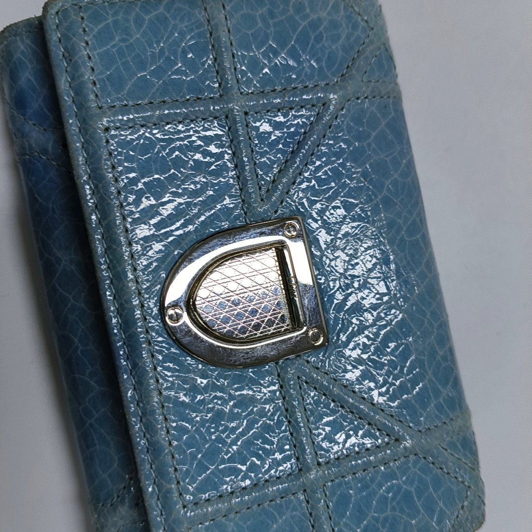 DIOR Diorama Blue Cowhide Herringbone Quilted Shield Bag Wallet Silver Hardware-(SKU)-958202487