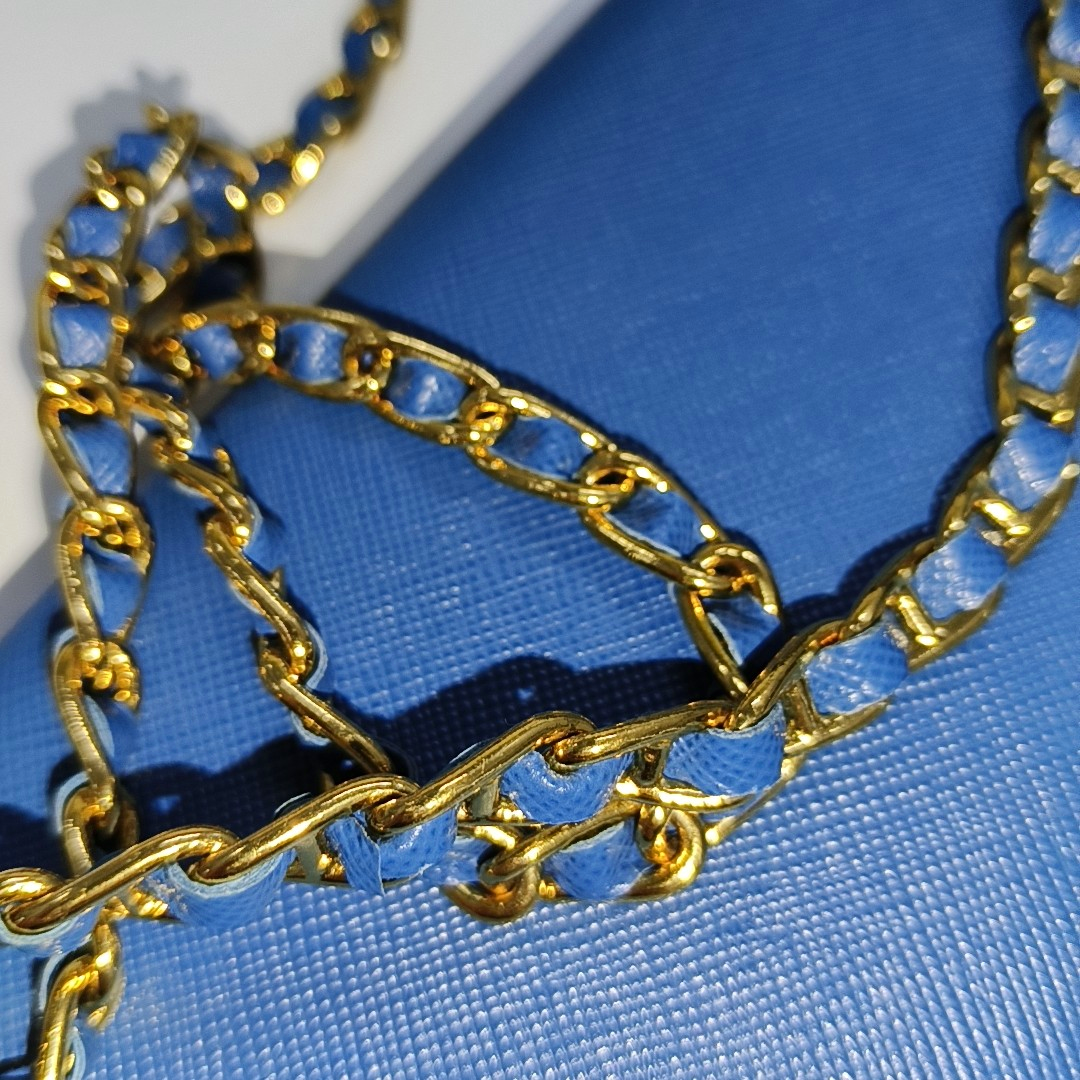 PRADA Blue cowhide cross-grain crossbody bag Golden hardware Removable shoulder strap-(SKU)-14332221