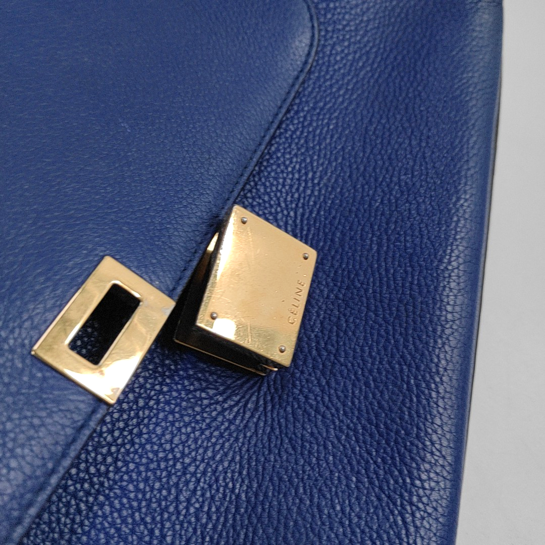 CELINE TRAPEZE Medium size Dark Blue Cowhide Swing Bag Single Shoulder Bag Handbag Golden hardware Removable shoulder strap-(SKU)-955832797