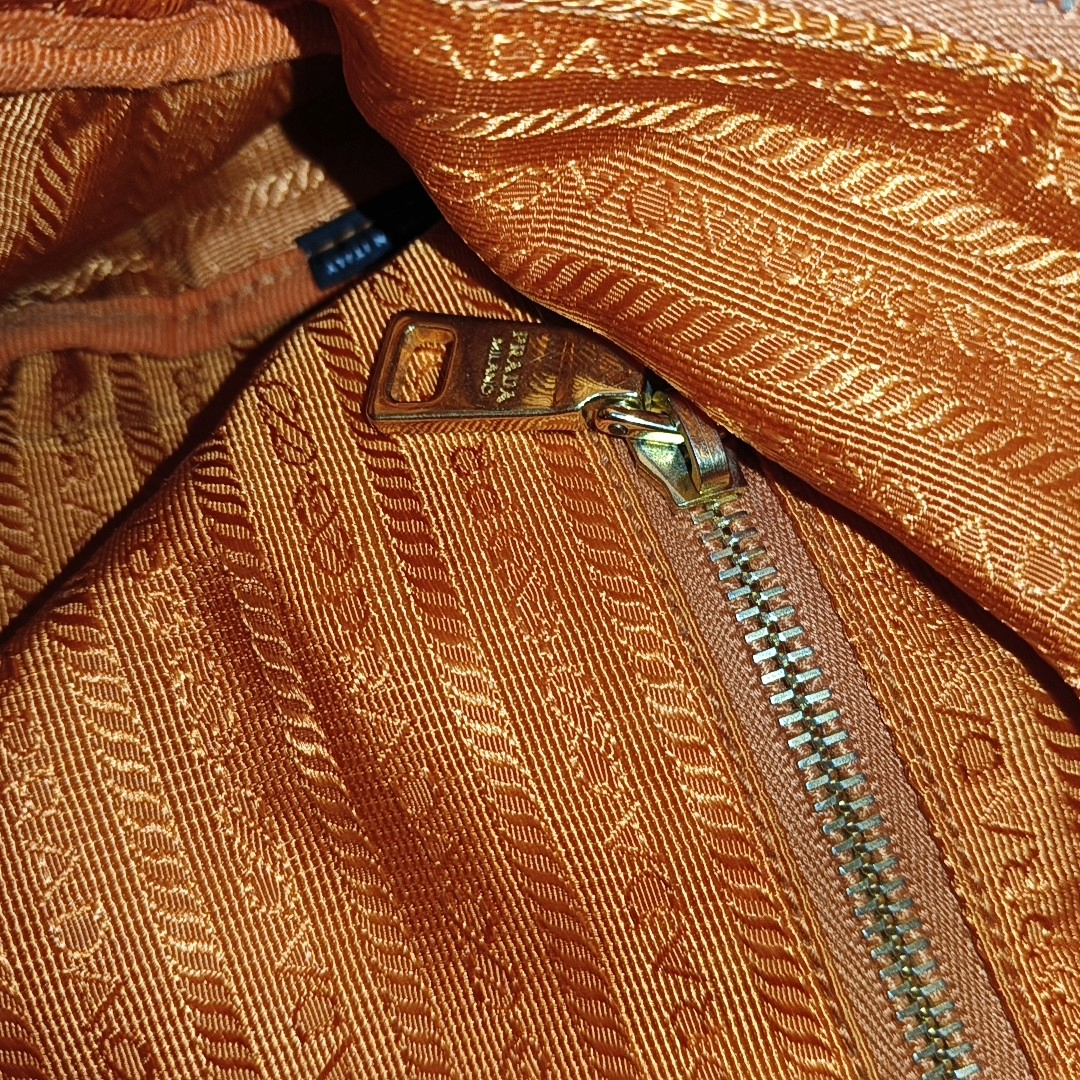 PRADA Tote bag Orange Nylon Logo Crossbody Bag Handbag Single Shoulder Bag Golden hardware Removable shoulder strap-(SKU)-955823365
