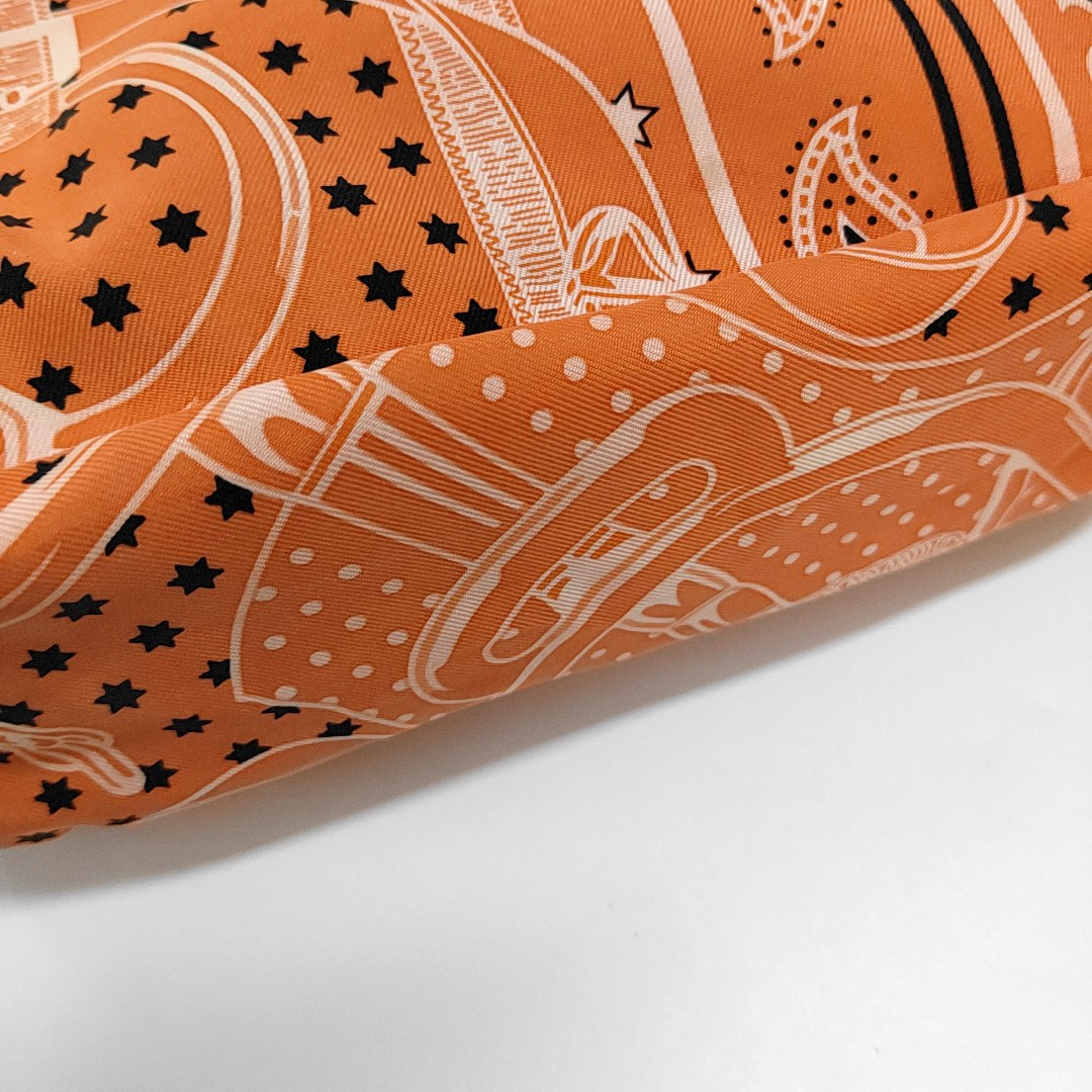 HERMÈS Fourbi 20 Orange Satin Printed Clutch Silver Hardware Tstamp-(SKU)-955960745