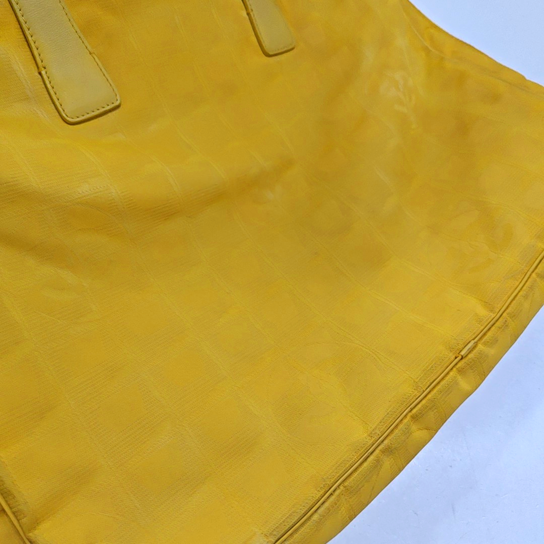 CHANEL TRAVEL LINE Yellow Canvas Ice Grid Jacquard Handbag Silver Hardware 7nan-(SKU)-948075936