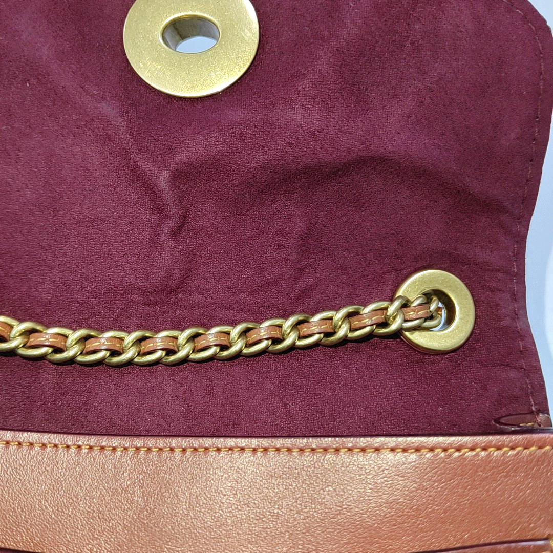 COACH PARKER 18 Brown Coated Canvas Monogrammed Studs Crossbody Shoulder Bag Golden hardware-(SKU)-940154037
