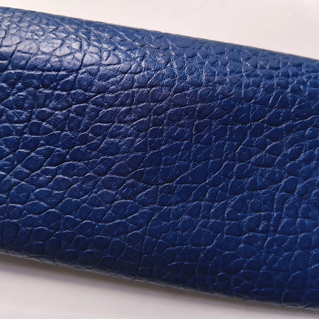 BURBERRY Langley Dark Blue Cow Leather Embossed Wallet Golden hardware-(SKU)-947970843