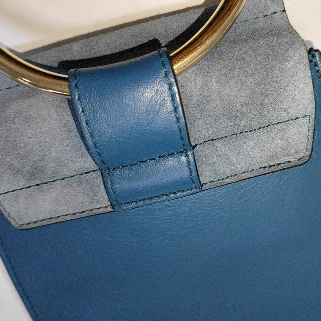 Chloé Faye Small size Blue cowhide single shoulder bag Golden hardware Removable shoulder strap-(SKU)-14470183
