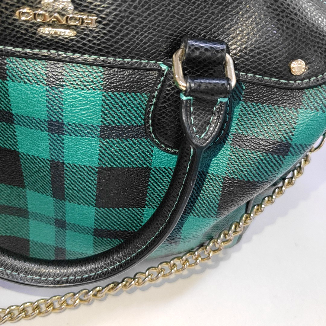 COACH BENNETT Medium size Green Coated Canvas Studs Shoulder Bag Crossbody Hobo Golden hardware Removable shoulder strap-(SKU)-942282221