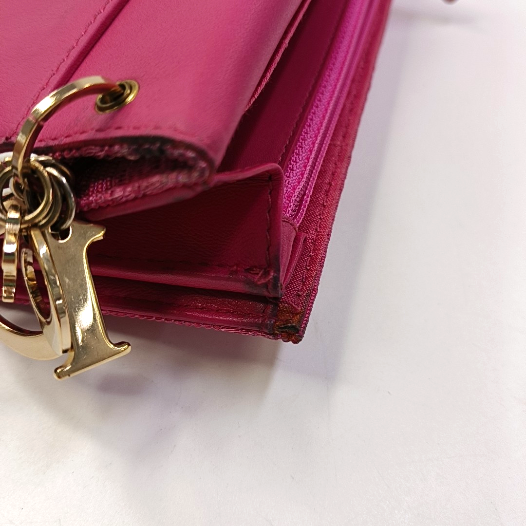 DIOR Fuchsia Fabric Wallet Golden hardware-(SKU)-959328044
