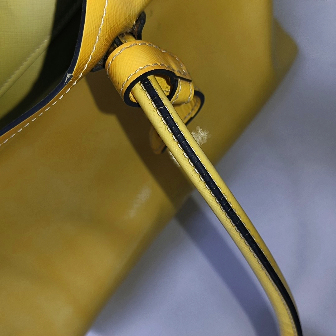 PRADA Double Yellow cowhide logo cross-grain shoulder bag Golden hardware Removable shoulder strap-(SKU)-945527362