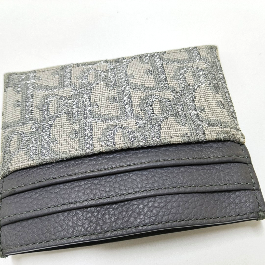 DIOR Grey Canvas Monogrammed Jacquard Card Case Ruthenium color hardware Complete Accessories-(SKU)-956051900