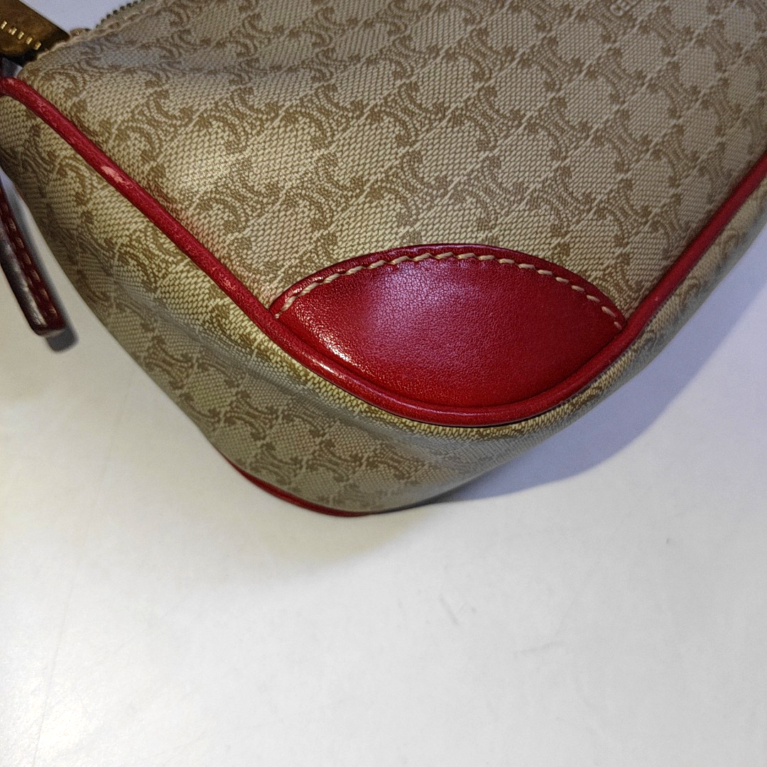 CELINE Khaki Coated Canvas Triumph Grained Shoulder Bag Handbag Golden hardware-(SKU)-942940158