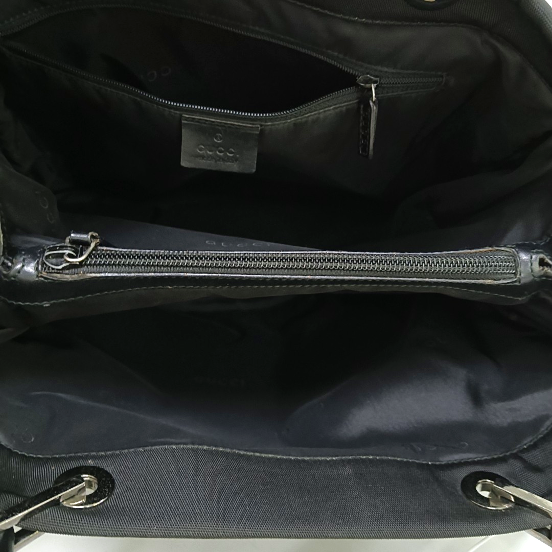 GUCCI Bamboo 1947 Black Fabric Bamboo Handle Bag Handbag Silver Hardware-(SKU)-958886025