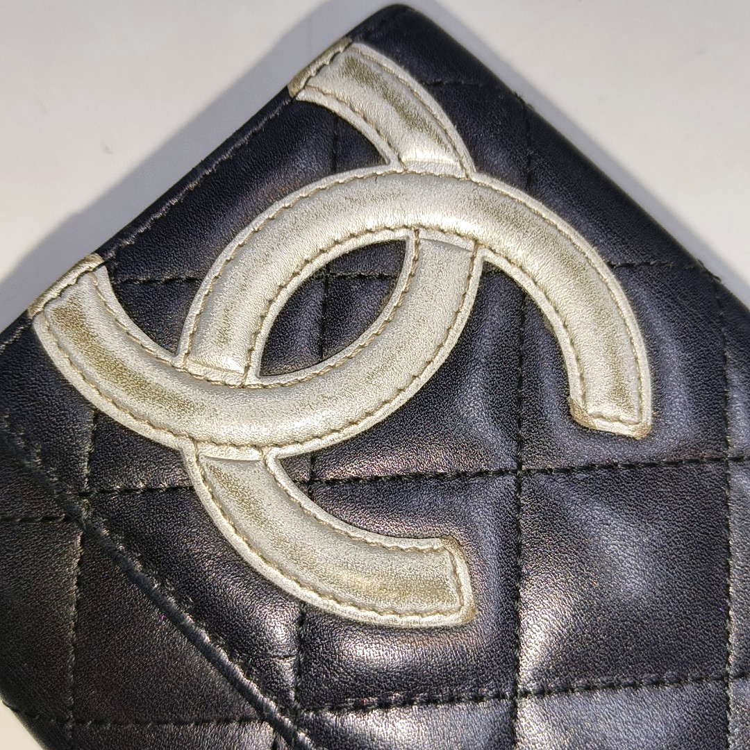 CHANEL CAMBON Black Cowhide Quilted Texture Wallet Silver Hardware 15nan-(SKU)-930797886