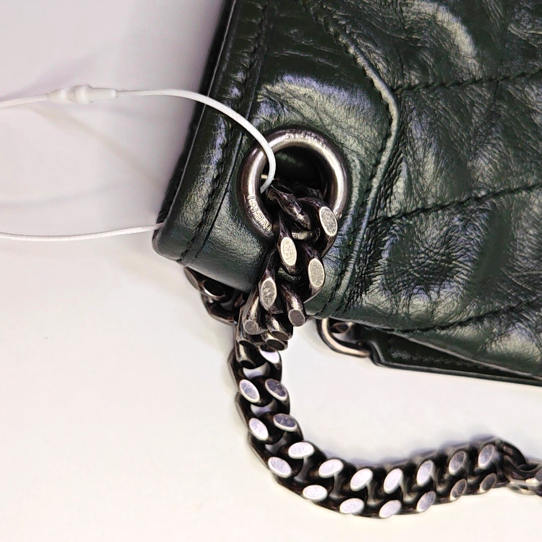 YSL NIKI Medium Size Dark Green Calf Leather V-Stitch Crinkle Single Shoulder Bag Crossbody Bag Black Hardware-(SKU)-961734723