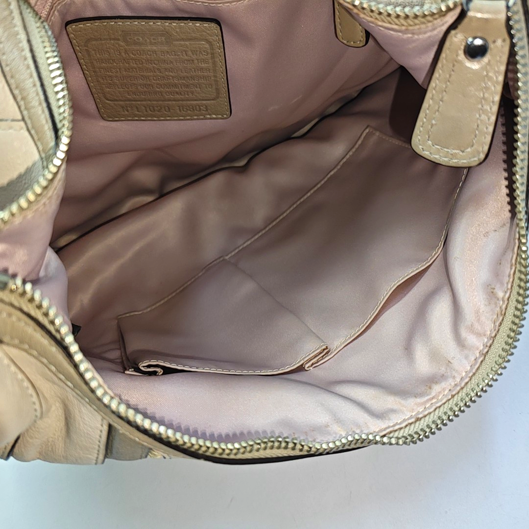 COACH Beige Leather Stamped Single Shoulder Bag Handbag Silver Hardware-(SKU)-943932252