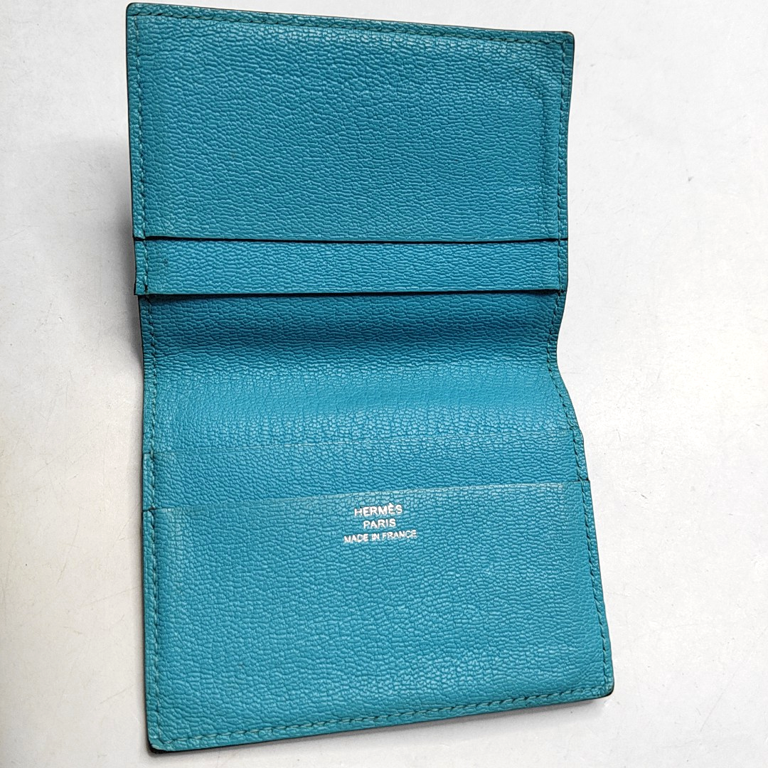 HERMÈS Tanzanian BlueChèvre MysoreGoat Leather Card Case 🄾stamp-(SKU)-944678521