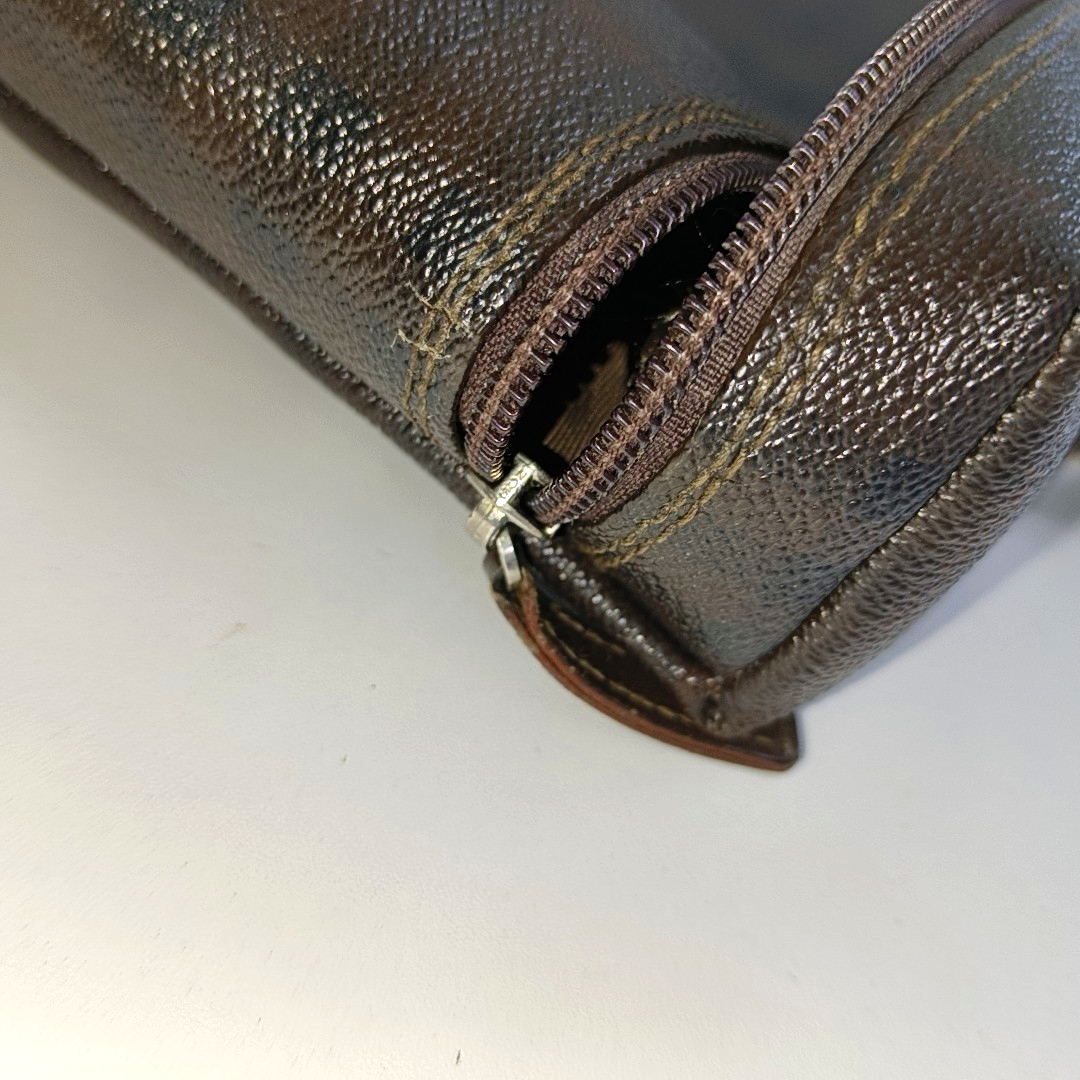 BURBERRY Dark brown coated canvas printed handbag Silver Hardware-(SKU)-14497156